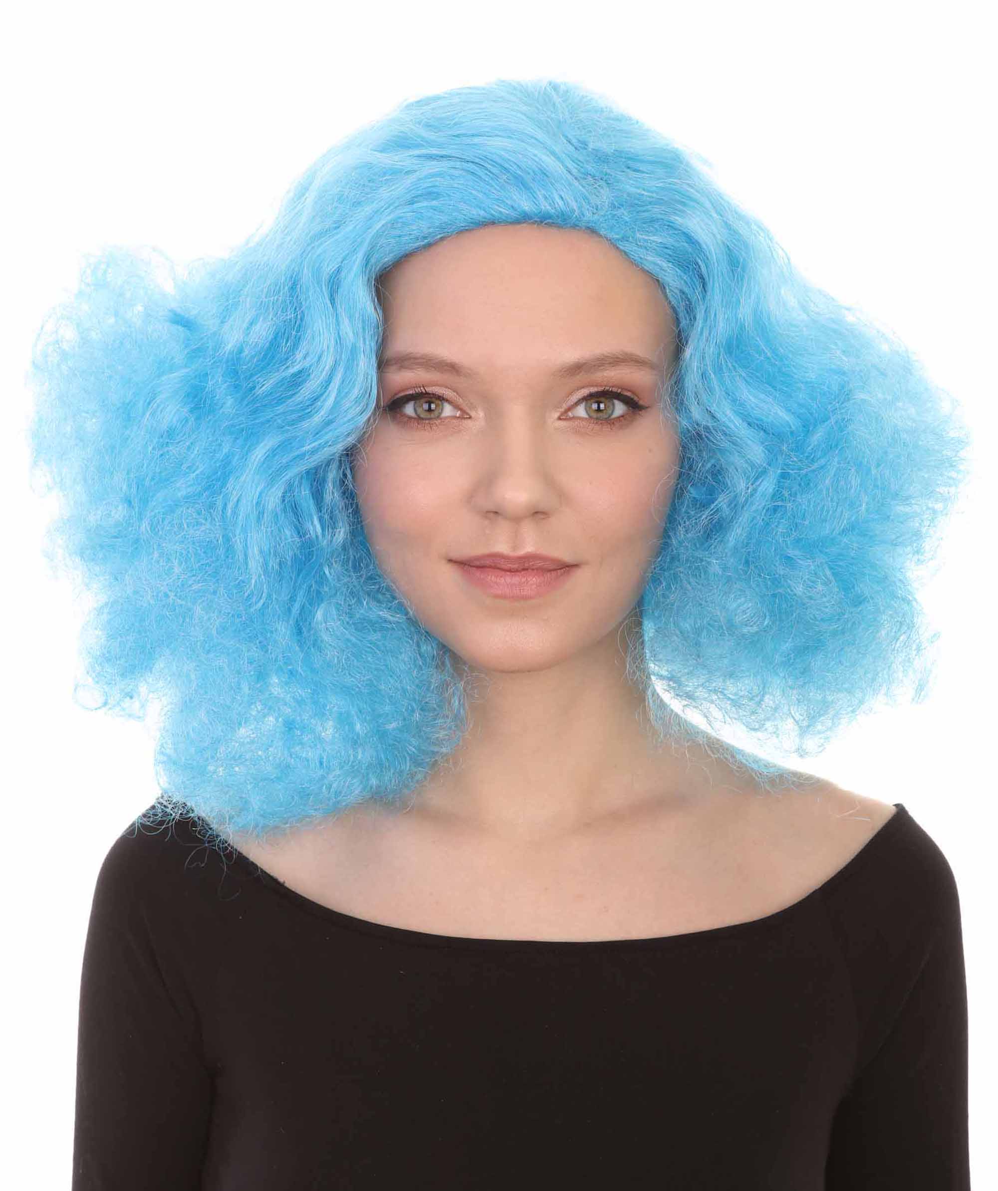 Women s Shoulder Length Poofy with Wild Thoughts Wig Cotton Candy Bl HalloweenPartyOnline