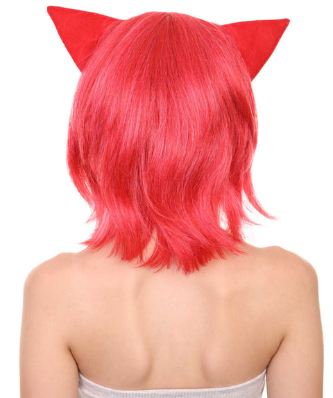 Adult Women's 16" Inch Medium Length Halloween Animated Video Game Annie Wig with Ears, Synthetic Soft Fiber Hair, Perfect for your next Conventiton and Group Anime Party! | HPO