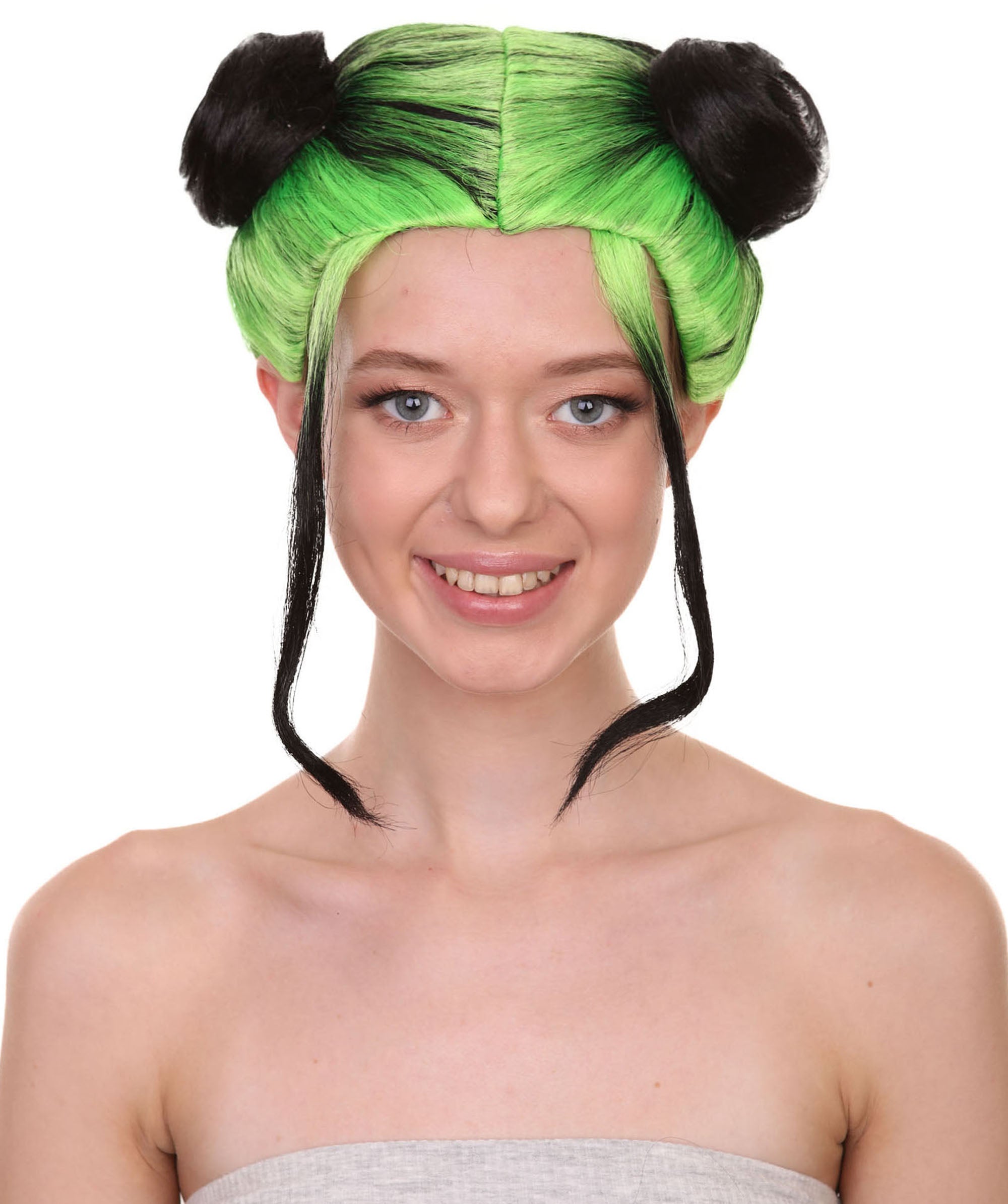 Billie Pop Mullet | Black Wig with Neon Green Roots and Choppy Bangs | Premium Halloween Wig