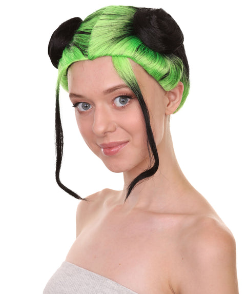 Billie Buns | Green and Black Sad Pop Space Buns  | Premium Halloween Wig