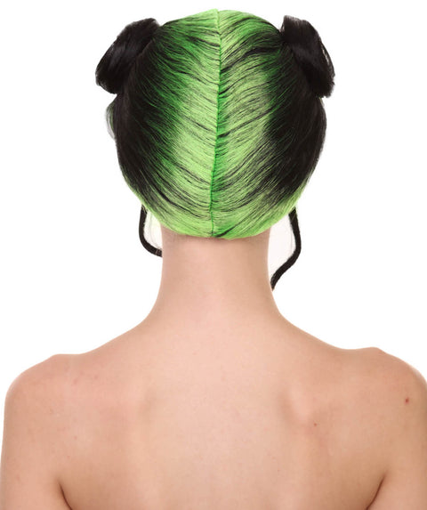 Billie Buns | Green and Black Sad Pop Space Buns  | Premium Halloween Wig