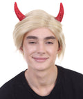 Mr. President Wig w/ Red Sequined Devil Horns , Blonde Short Wig , Premium Breathable Capless Cap