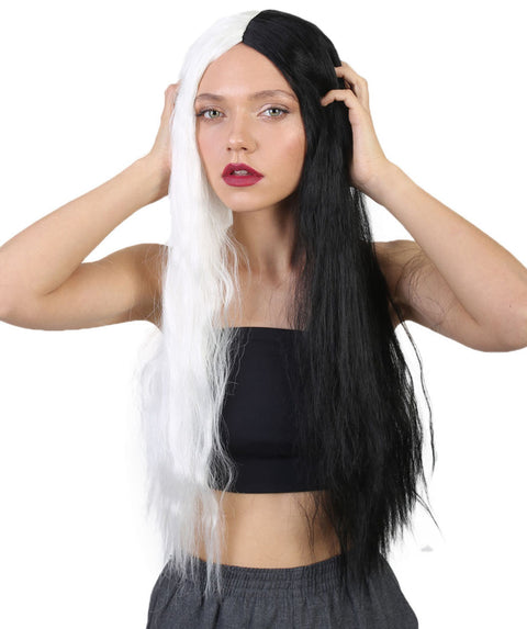 Long Women's Wig | Black and White Two-Tone Wig | Premium Breathable Capless Cap