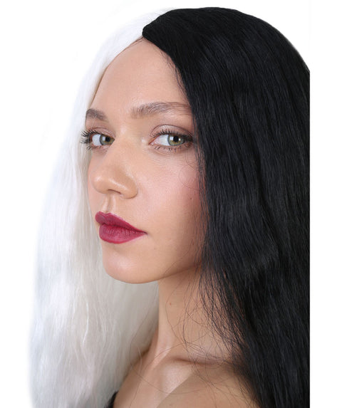 Long Women's Wig | Black and White Two-Tone Wig | Premium Breathable Capless Cap
