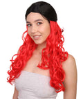 Black and Red Long Wavy Womens Wig | Cosplay Halloween Wig | Premium Breathable Capless Cap