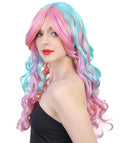 Womens Fantasy Wig | Pink Sky Blue Long Curly Party Every Ready Wig | Premium Breathable Capless Cap