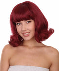Adult Women's 12" Inch Medium Length Wavy Halloween Cosplay Anime Groovy Jinkies House Wife Velma Costume Wig, Synthetic Fiber Wine Hair, | HPO