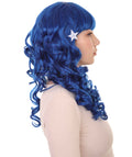long curly blue party wig
