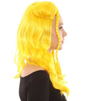 Womens Long Braided Bun Bright Yellow Wig 