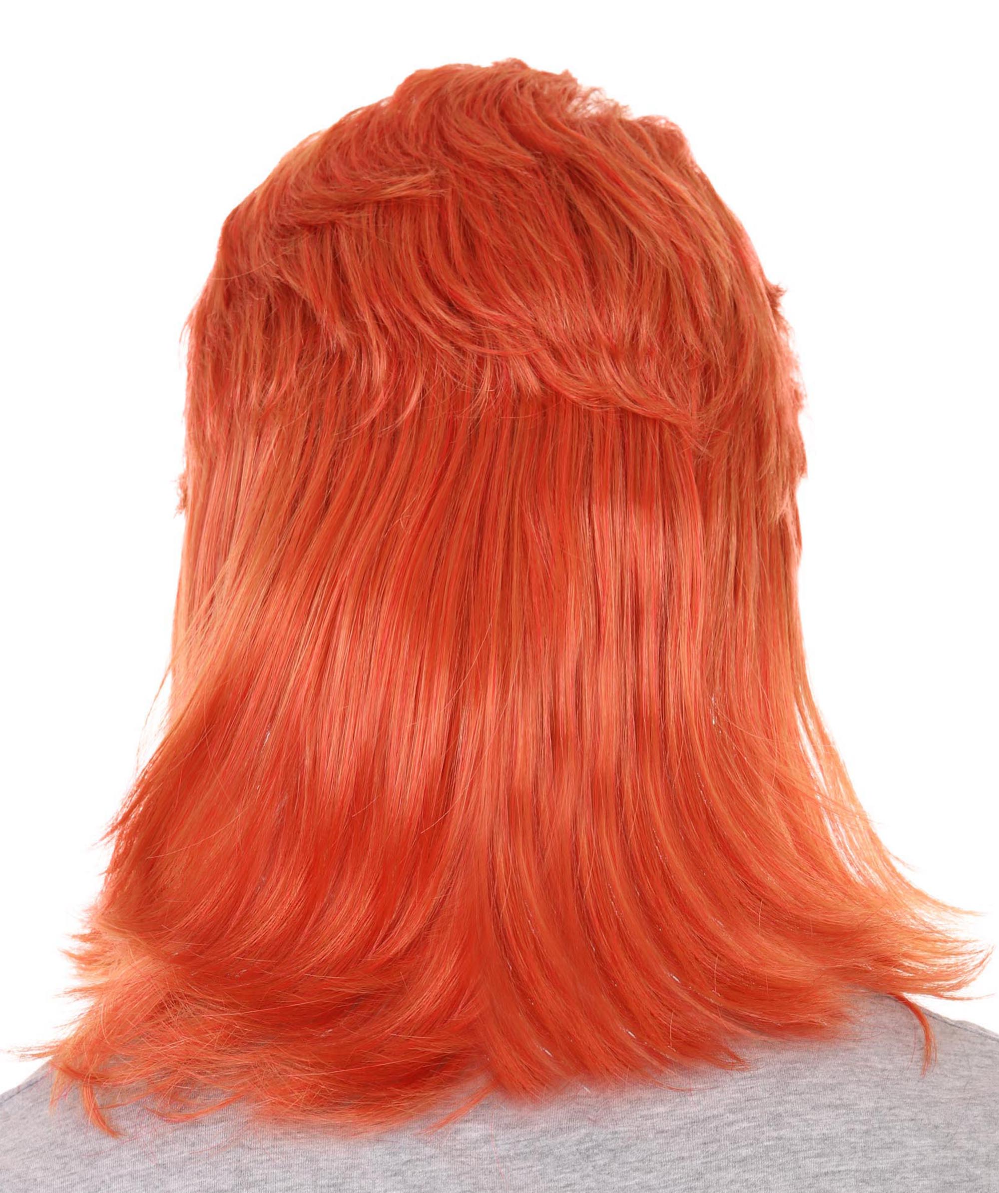 80's Neon Orange Rock Mullet Wig 