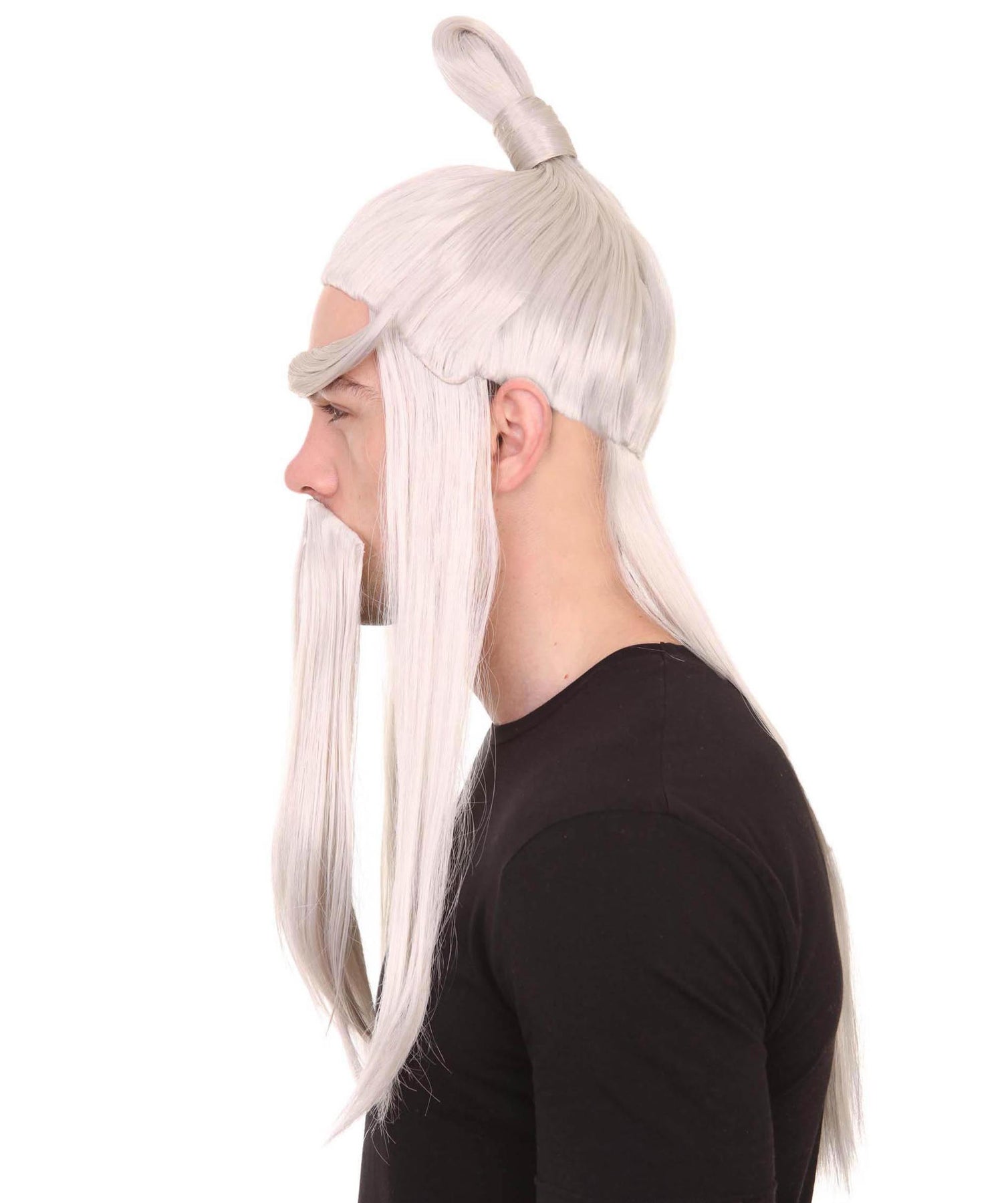 Martial Arts Master Mens Wig Beard Eyebrow Set | Asian Wig | Premium Breathable Capless Cap