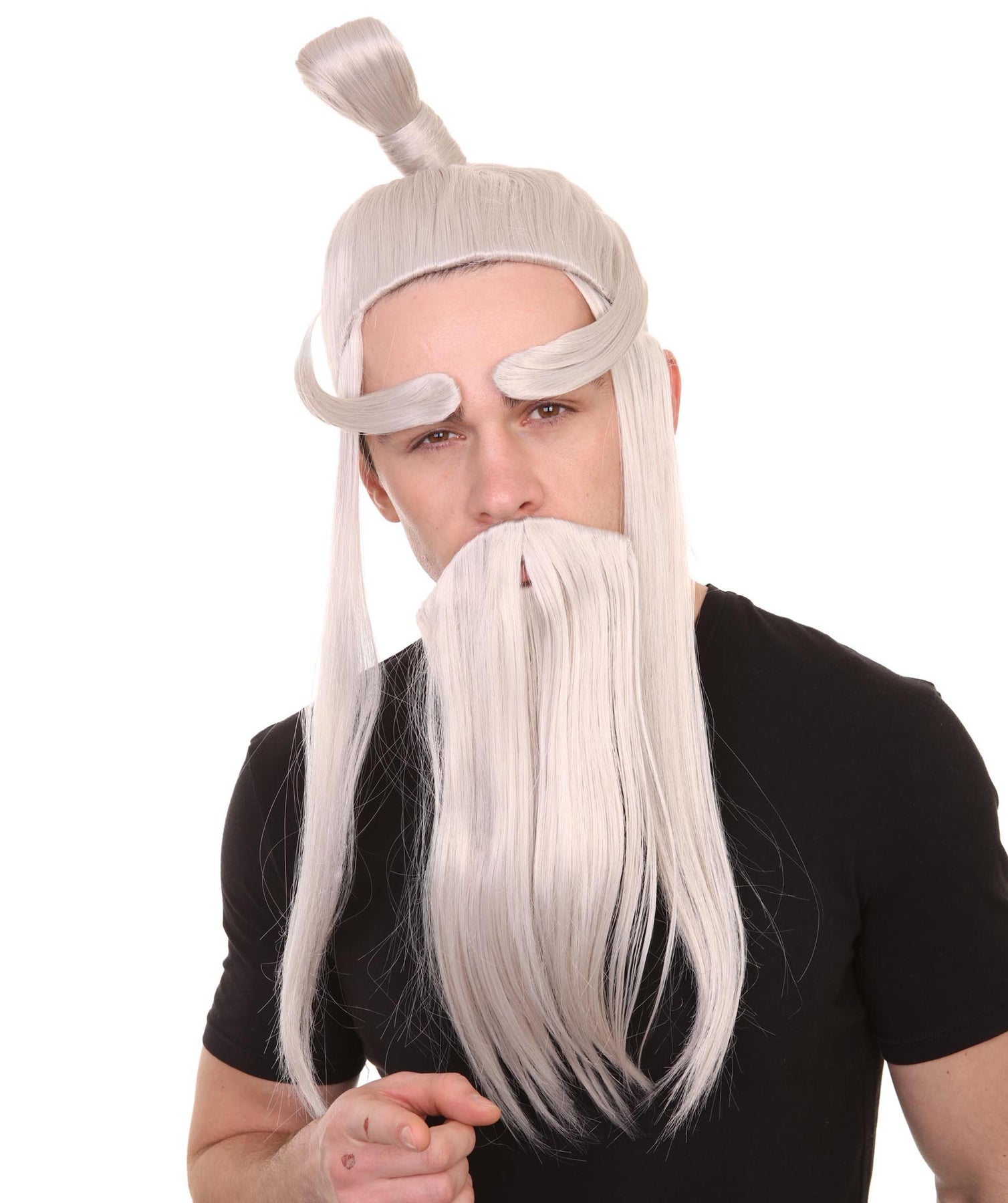 Martial Arts Master Mens Wig Beard Eyebrow Set | Asian Wig | Premium Breathable Capless Cap