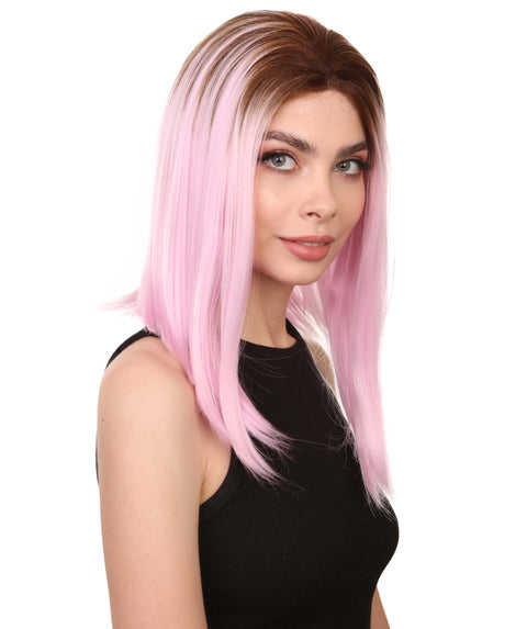 Shoulder Length Lace Front Straight Wig with Dark Roots