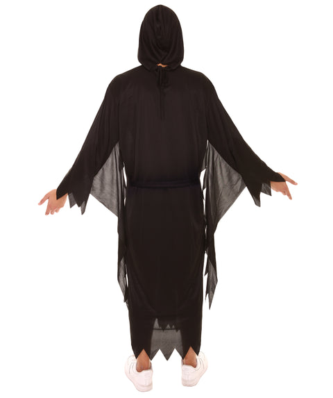 HPO Adult Men's Horror Slasher Killer Hooded Robe 2 Pc Costume , Black Halloween Costume
