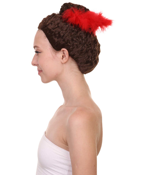 Women Curly Top Bun With Red Lace Wig 