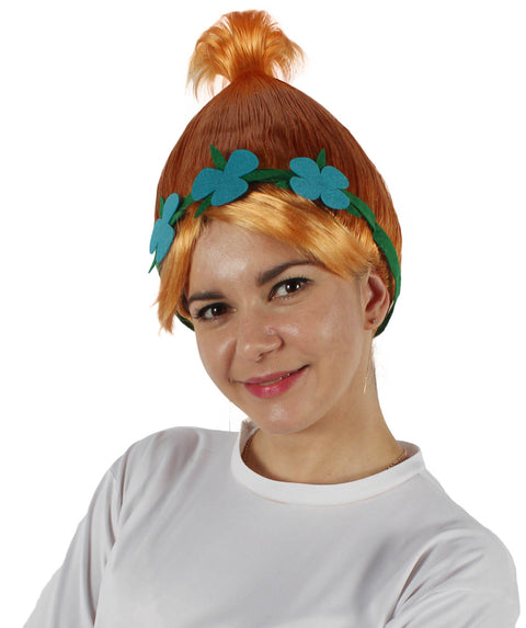 Princess Troll | Pink Pointy wig with Green and Blue Felt Flower Crown | Premium Halloween Wigs