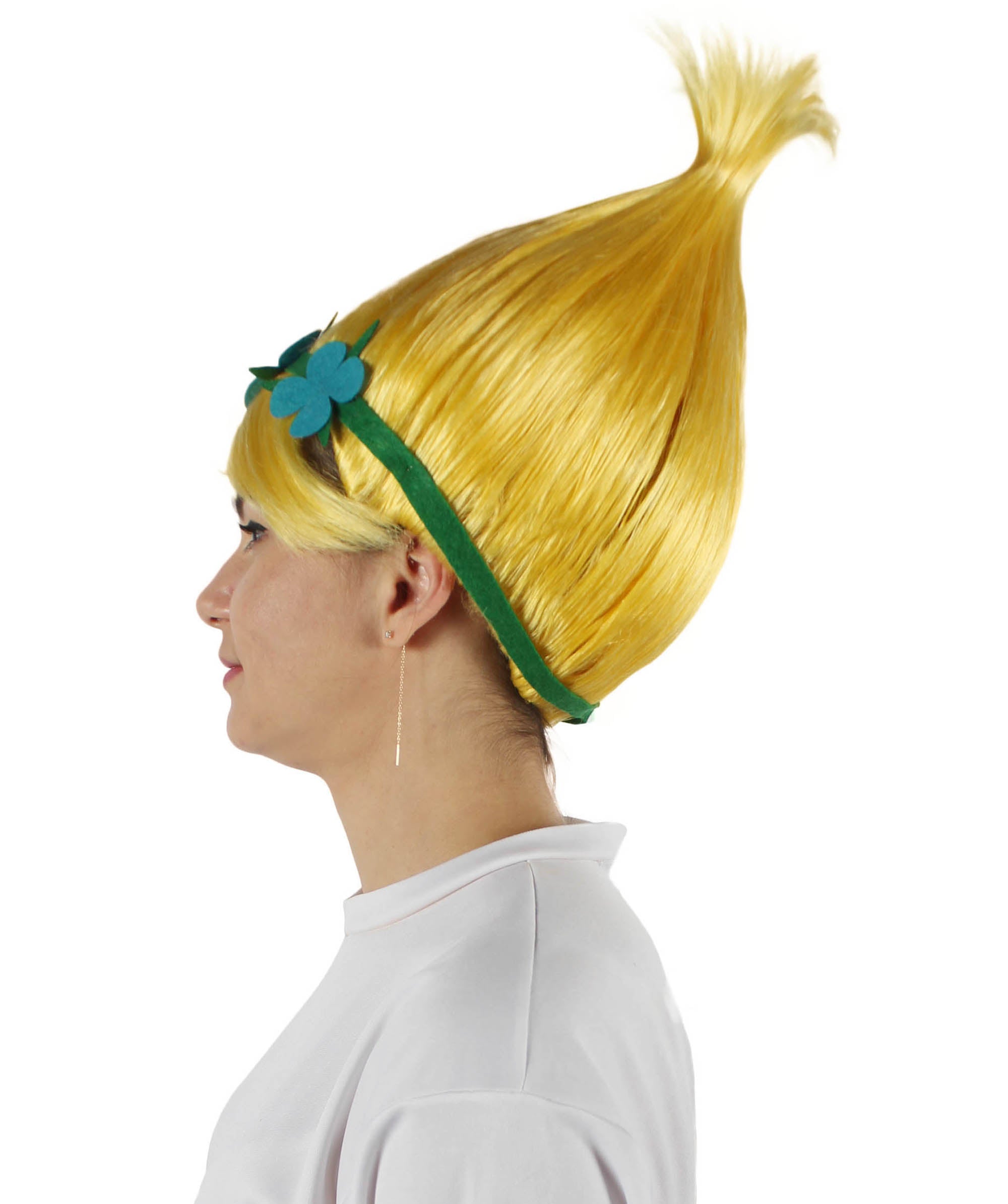 HPO Princess Poppy Troll Wig – Pink Pointy Wig With Green & Blue Felt, HW-2704