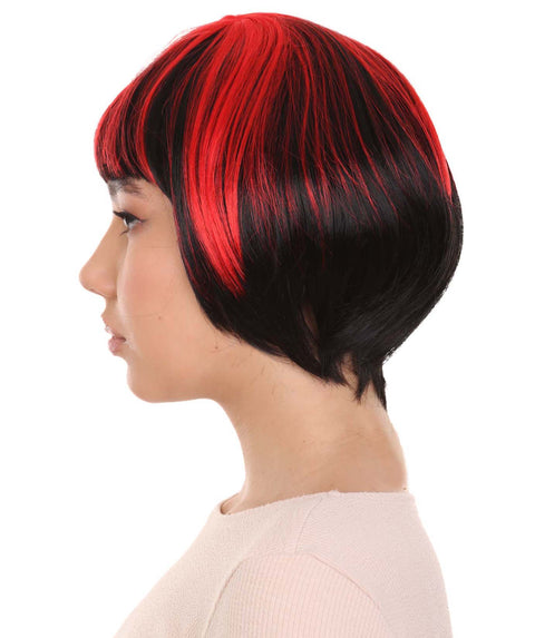 Quirky Bob Women's Wig | Red Black Party Ready Fancy Cosplay Halloween Wig | Premium Breathable Capless Cap
