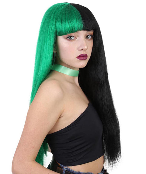 Adult Women's Singer Wig | Long Green Black Celebrity Straight Wig | Premium Breathable Capless Cap