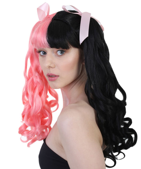 Singer Womens Ponytail Wig w/ Pink Ribbons | Pink & Black Celebrity Wig | Premium Breathable Capless Cap