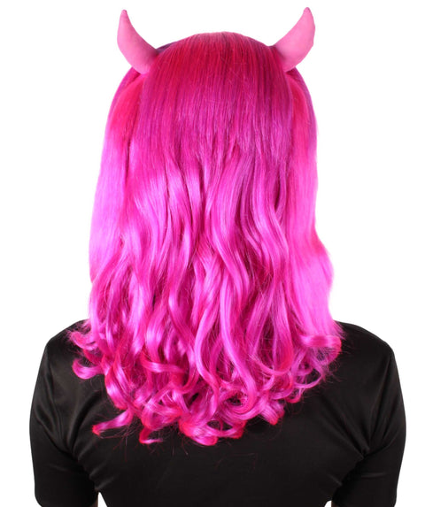 Adult Women's Anime Wavy Demon Wig with Horns | Multiple Color Options