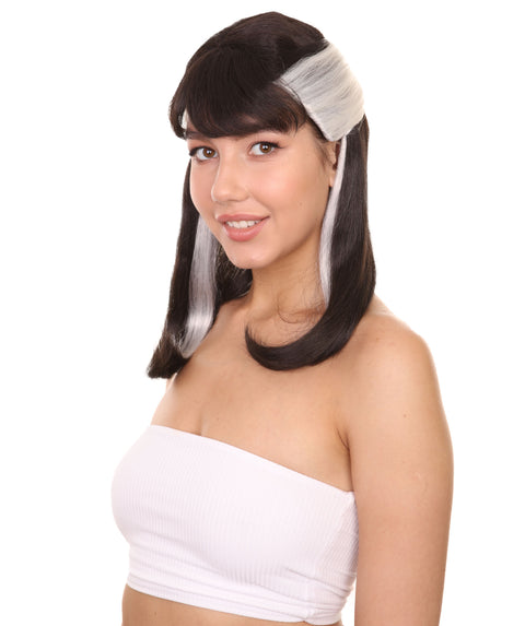Narcissistic Witch | Half Up Black Hair with White Streaks |Multiple Color Options | Premium Halloween Wig