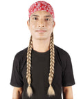 Unisex Legendary Country Singer Long Braids Attached to Red Floral Bandana