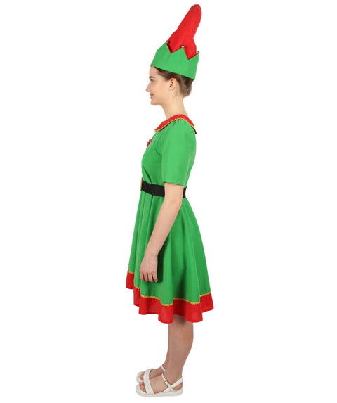 Women’s Christmas Santa Elf Costume with Red-green Hat