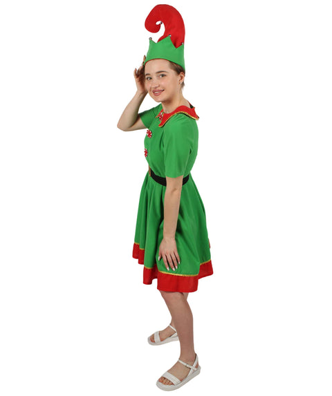 Women’s Christmas Santa Elf Costume with Red-green Hat