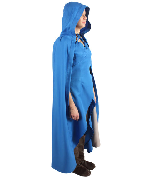 Women’s Fantasy TV Drama Dragon Queen Blue Hooded Cape Costume
