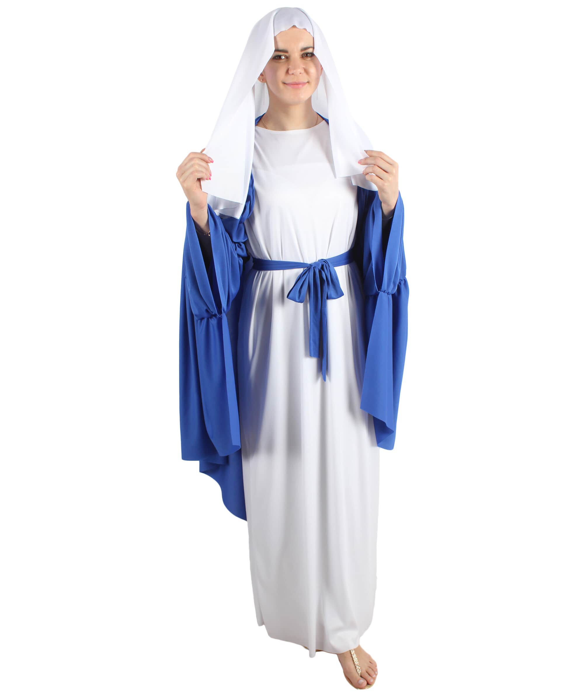 Adult Women’s Virgin Mary White and Blue Robe Costume | Multiple Size ...