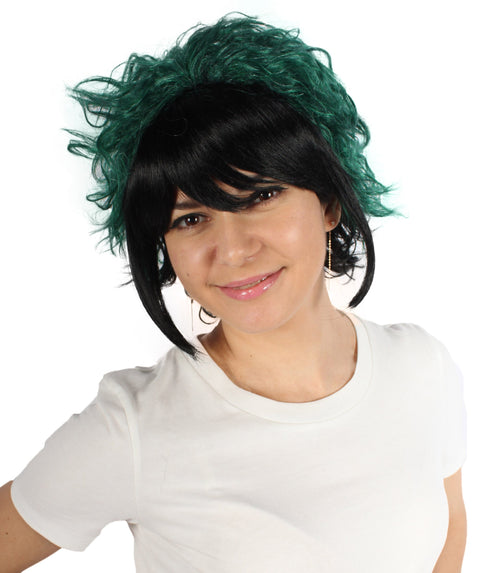 Shaggy-layered Black & Green Choppy-Styled Wig,