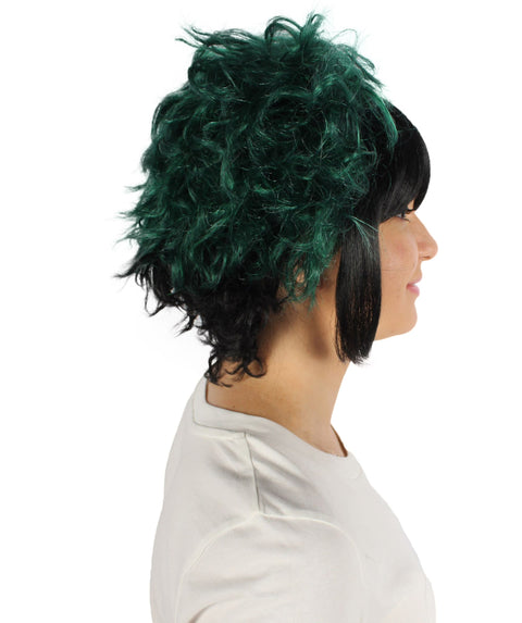 Shaggy-layered Black & Green Choppy-Styled Wig,
