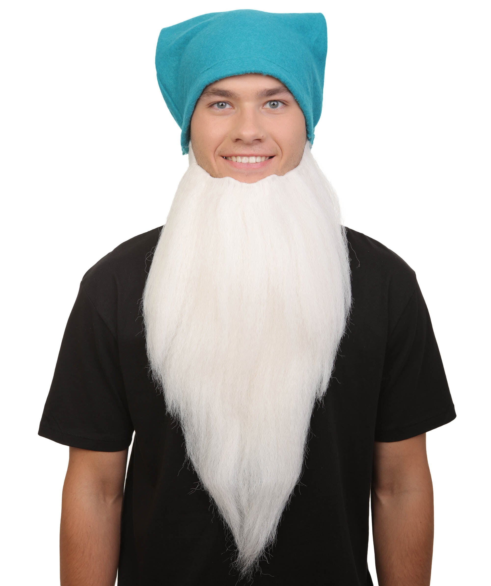 Mens Classic Animated Snowy White Dwarf Cartoon Beard With Blue Hat Halloweenpartyonline 1182