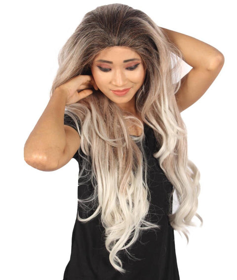 Ashley Women's Long Length Lace Front Wavy With Dark Top Bangs - Adults Fashoin Wigs | Nunique | Nunique
