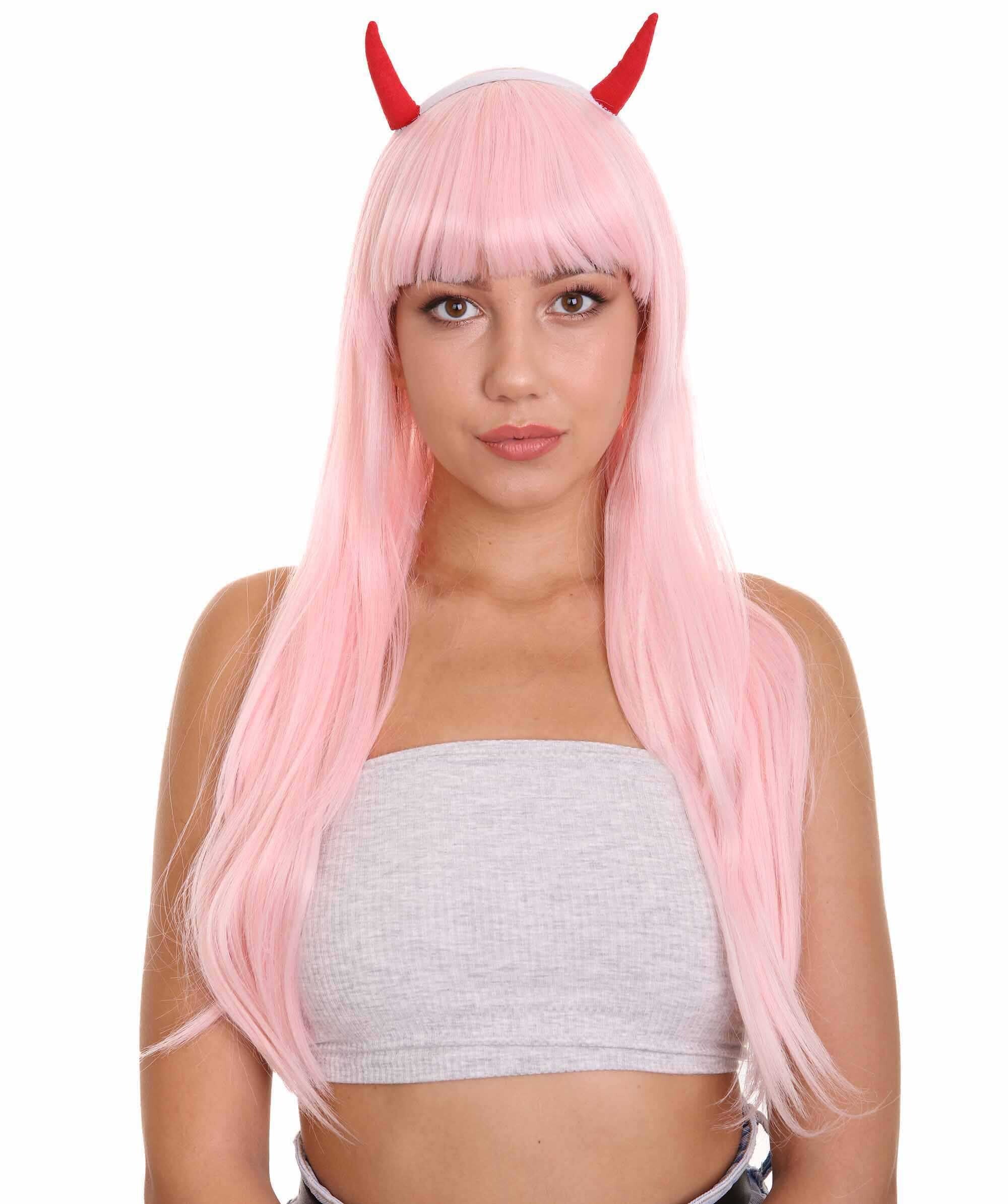 Women’s Anime Pink Devil Horns Base Wig | - Adult / Pink ...
