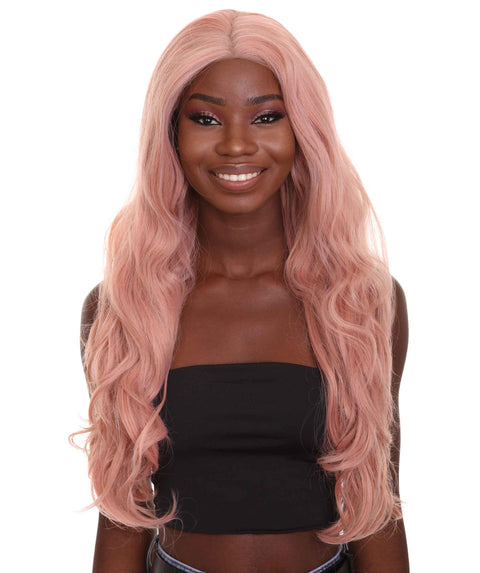 Nunique Women's  30" Wavy Lace Front Heat Resistant Fashion Icon Wig - Extra Long Length Pink Hair - Easy to Wear and Simple to Maintain | Nunique