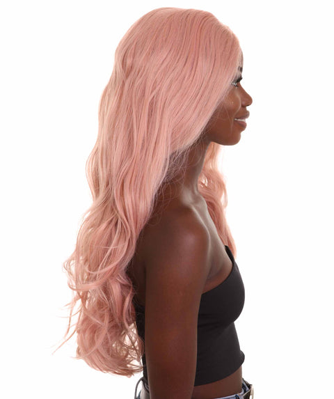 Nunique Women's  30" Wavy Lace Front Heat Resistant Fashion Icon Wig - Extra Long Length Pink Hair - Easy to Wear and Simple to Maintain | Nunique